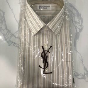 Brand new in plastic Yves Saint Laurent dress shirt. 16-1/2, 32-33.